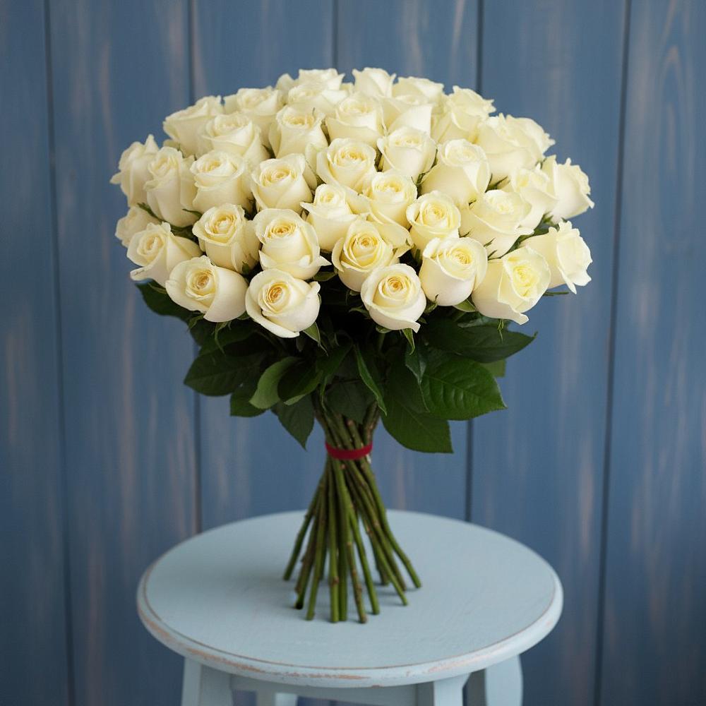 Букет 51 Белая роза Эдлесс Лав в Пскове