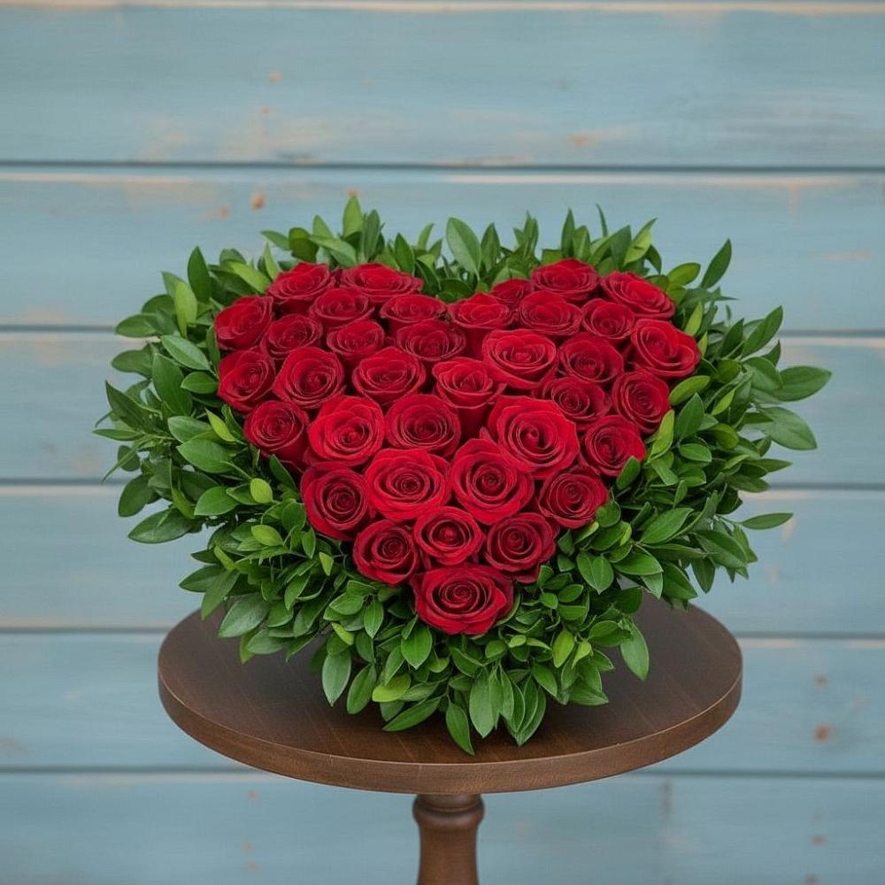 Цветочная композиция из Розы в виде сердца в Пскове