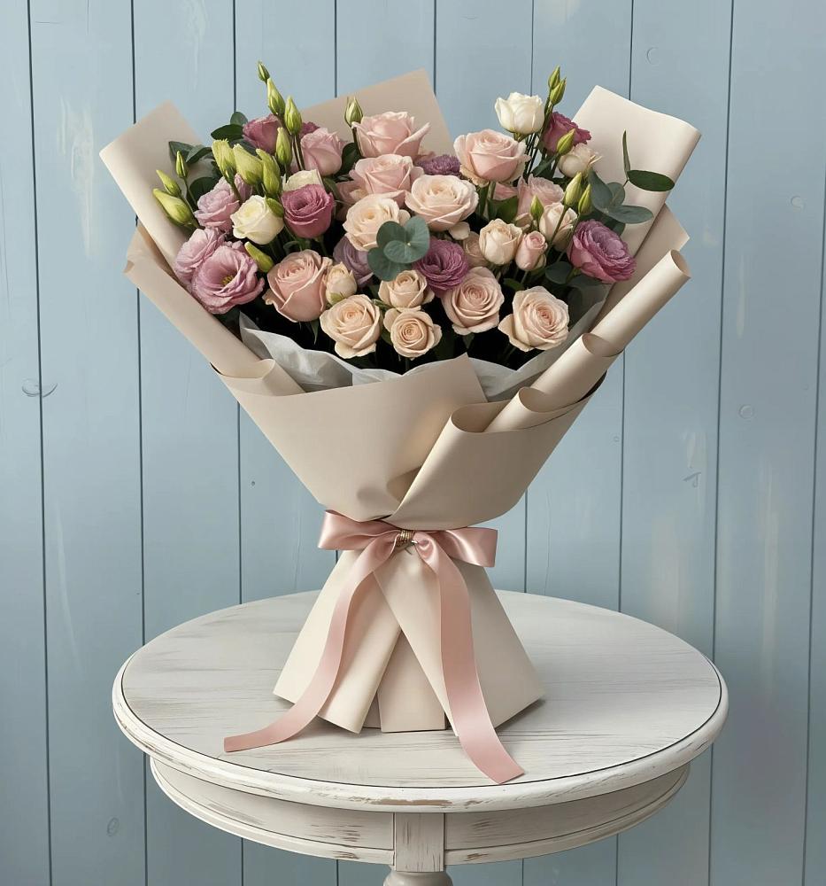 Букет цветов из: Розы и Лизиантусы в Пскове