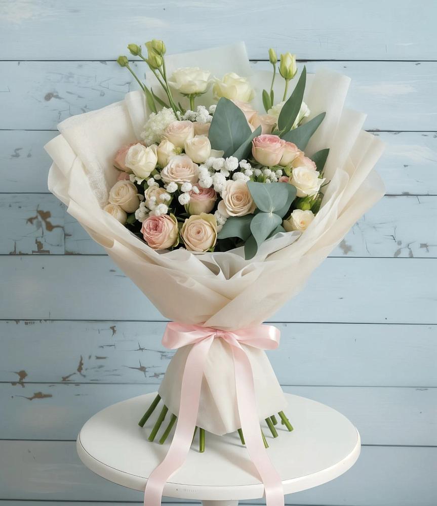 Букет цветов из: Розы и Лизиантусы в Пскове